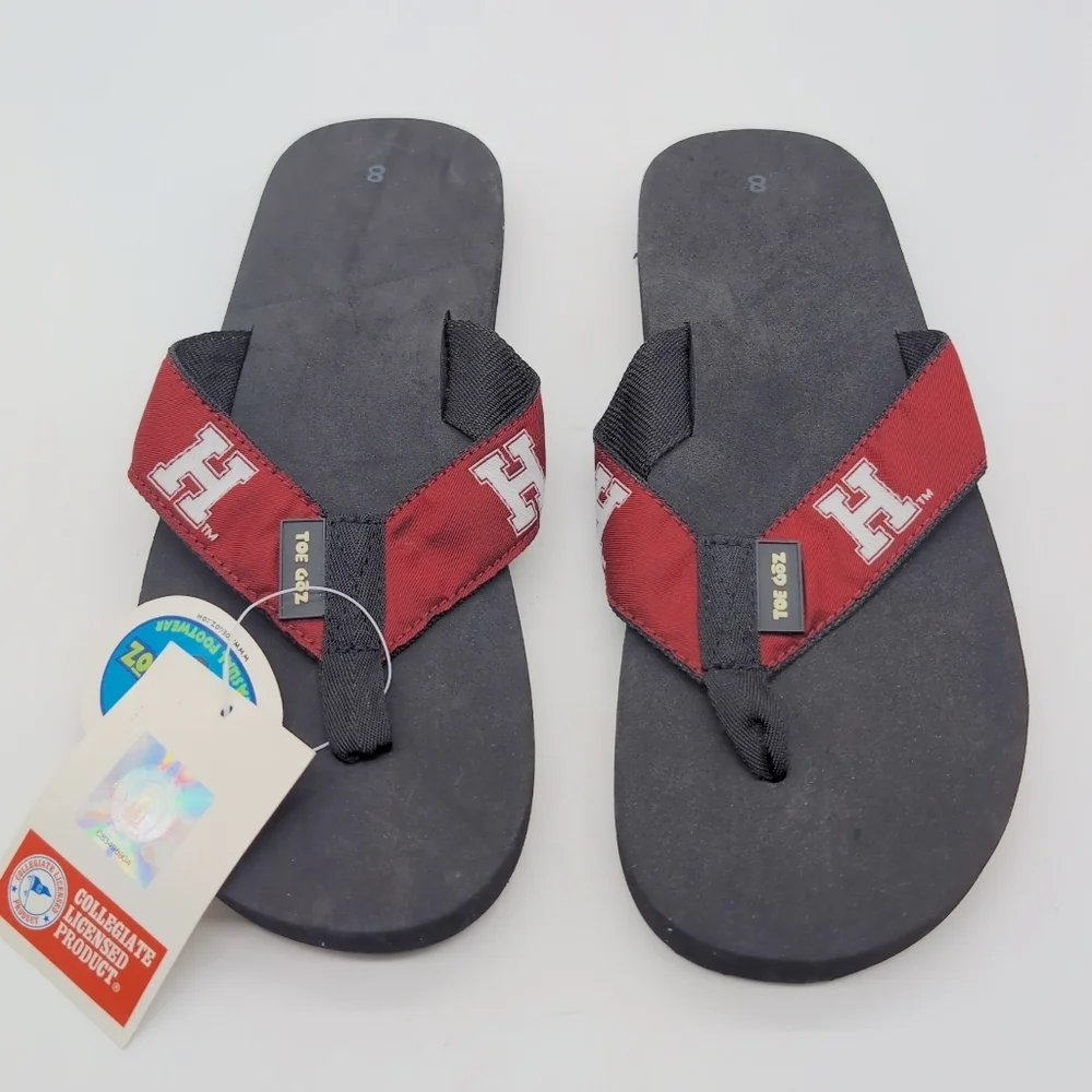 Toe Goz Sz 8 Harvard Maroon & Black Flip Flop Sandals NWT
